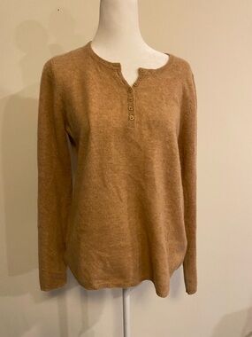Telluride Clothing Company Cozy Camel Long-Sleeve Henley Cashmere Sweater size L